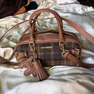 Steve Madden Tan and Brown Plaid Satchel